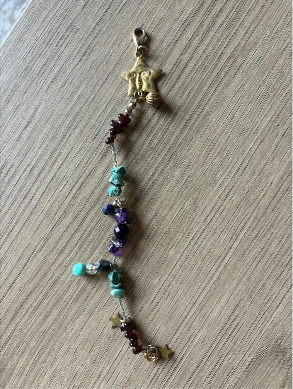 Handcrafted Multicolor Gemstone Charm Bracelet with Star Accent